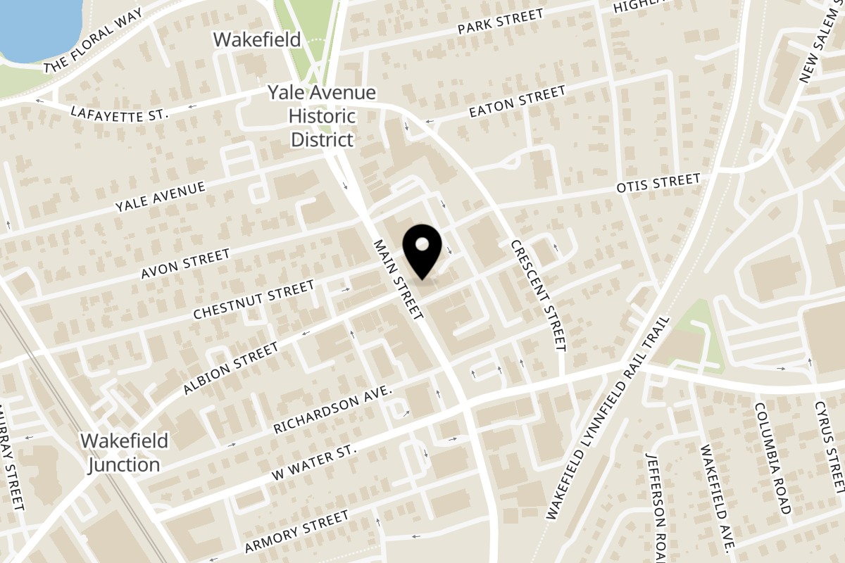 Map showing the location of Leaf and Ginger on 384 Main Street in Wakefield